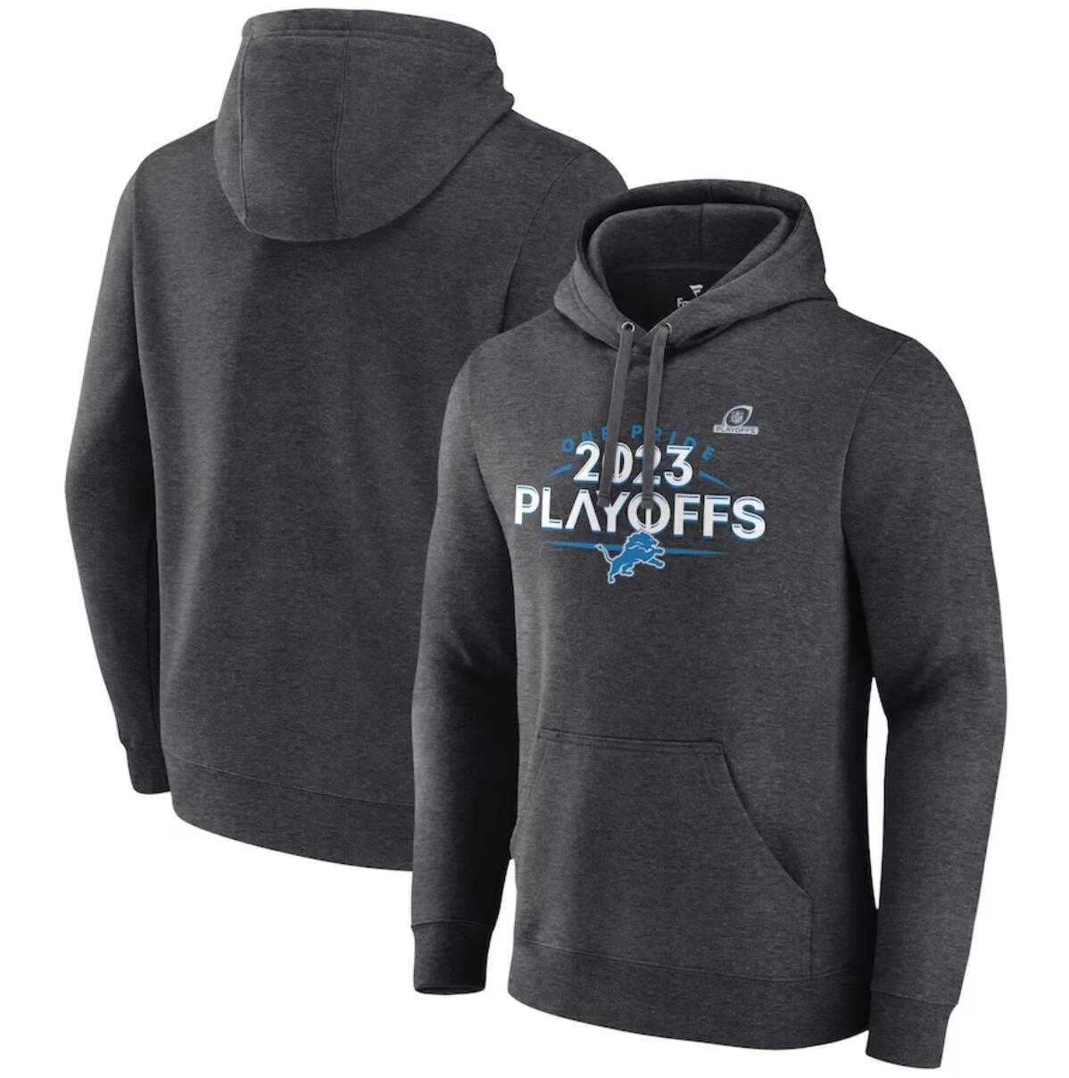 Men's Detroit Lions Heather Charcoal 2023 Playoffs Fleece Pullover Hoodie,We sell and wholesale Men's Detroit Lions Heather Charcoal 2023 Playoffs Fleece Pullover Hoodie on line form chian!